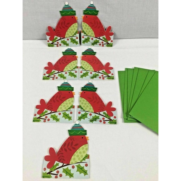 Set 8 Bullfinch Bird Shape Christmas Greeting Cards Envelopes Gift Wrap Company - Picture 4 of 8